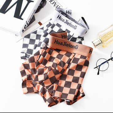 Thin Plaid Print Ice Silk Boxers ( set of 04)